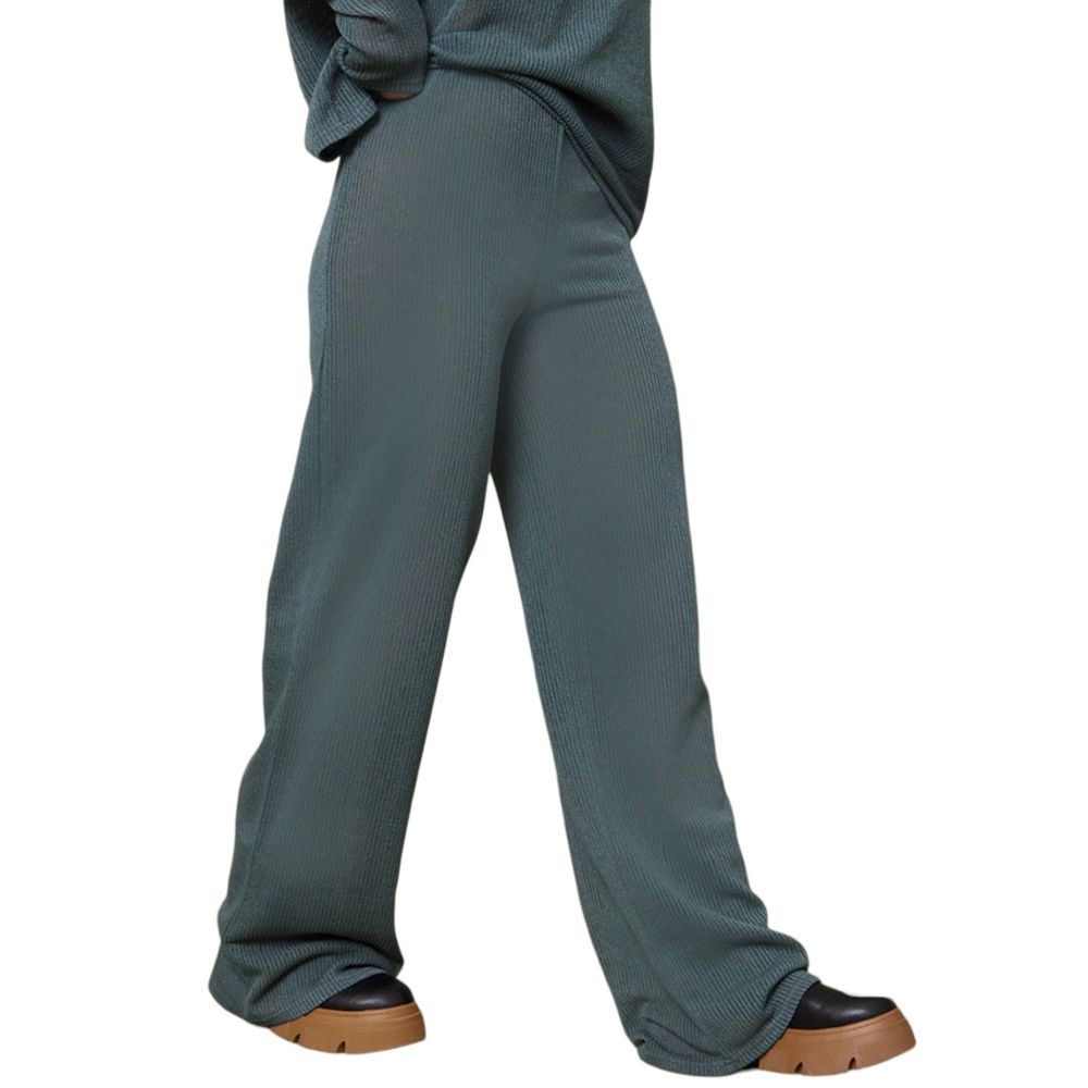 Pretty Little Thing PLT Deep Green Soft Rib Oversized Wide Leg Trousers Size 12
